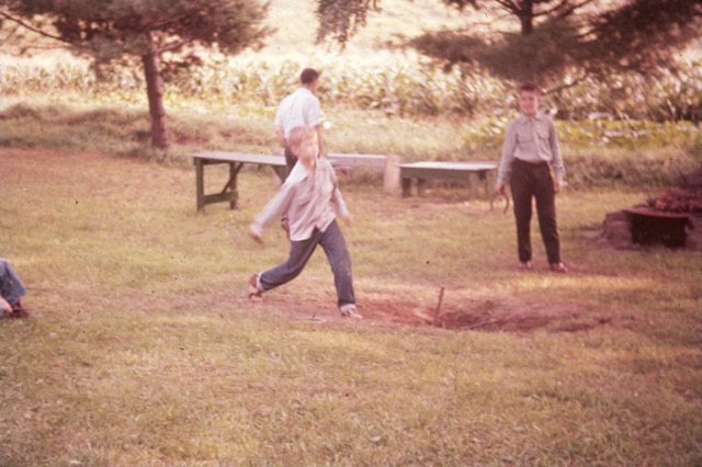 Playing horseshoes